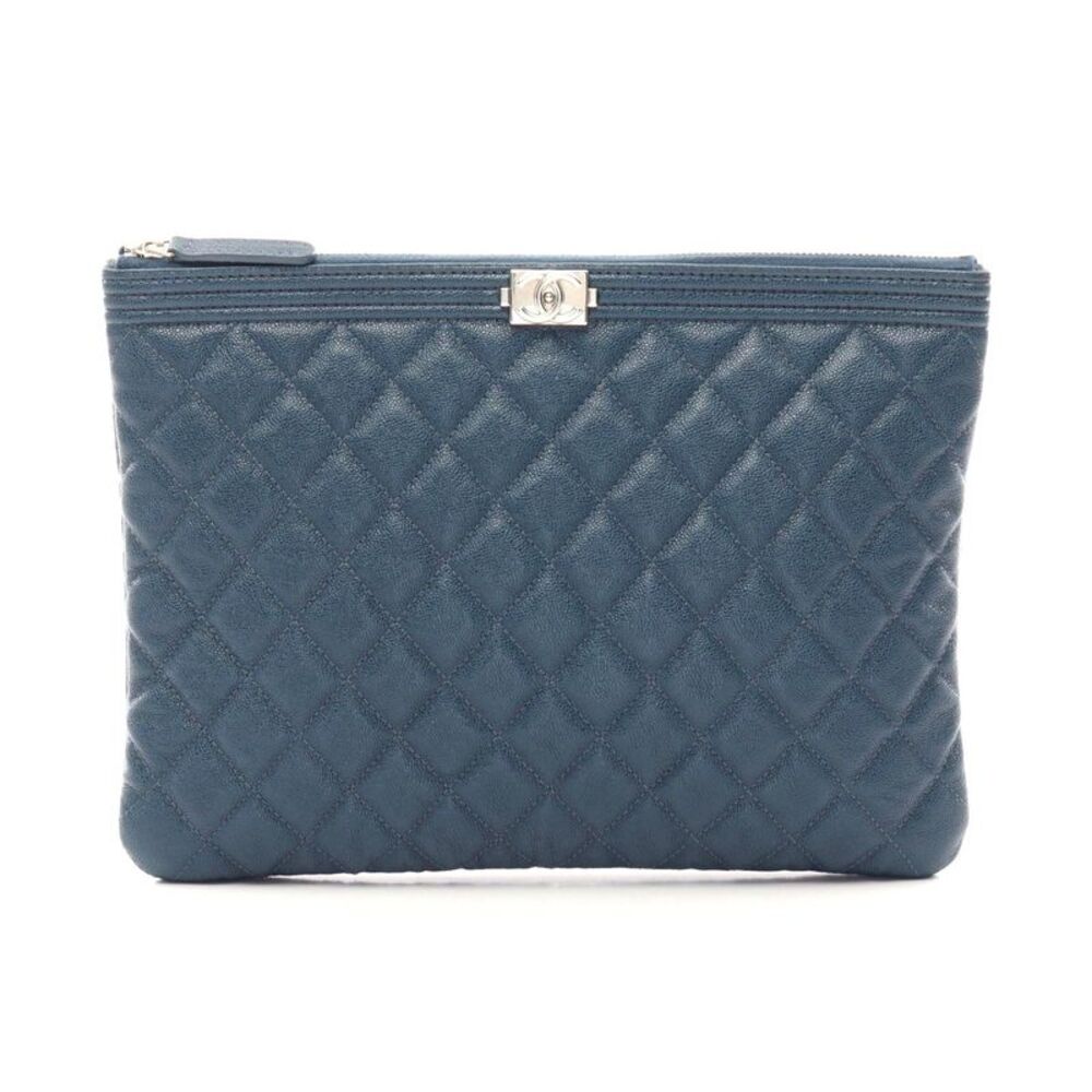 Chanel Boy Caviar Clutch Bag Navy
